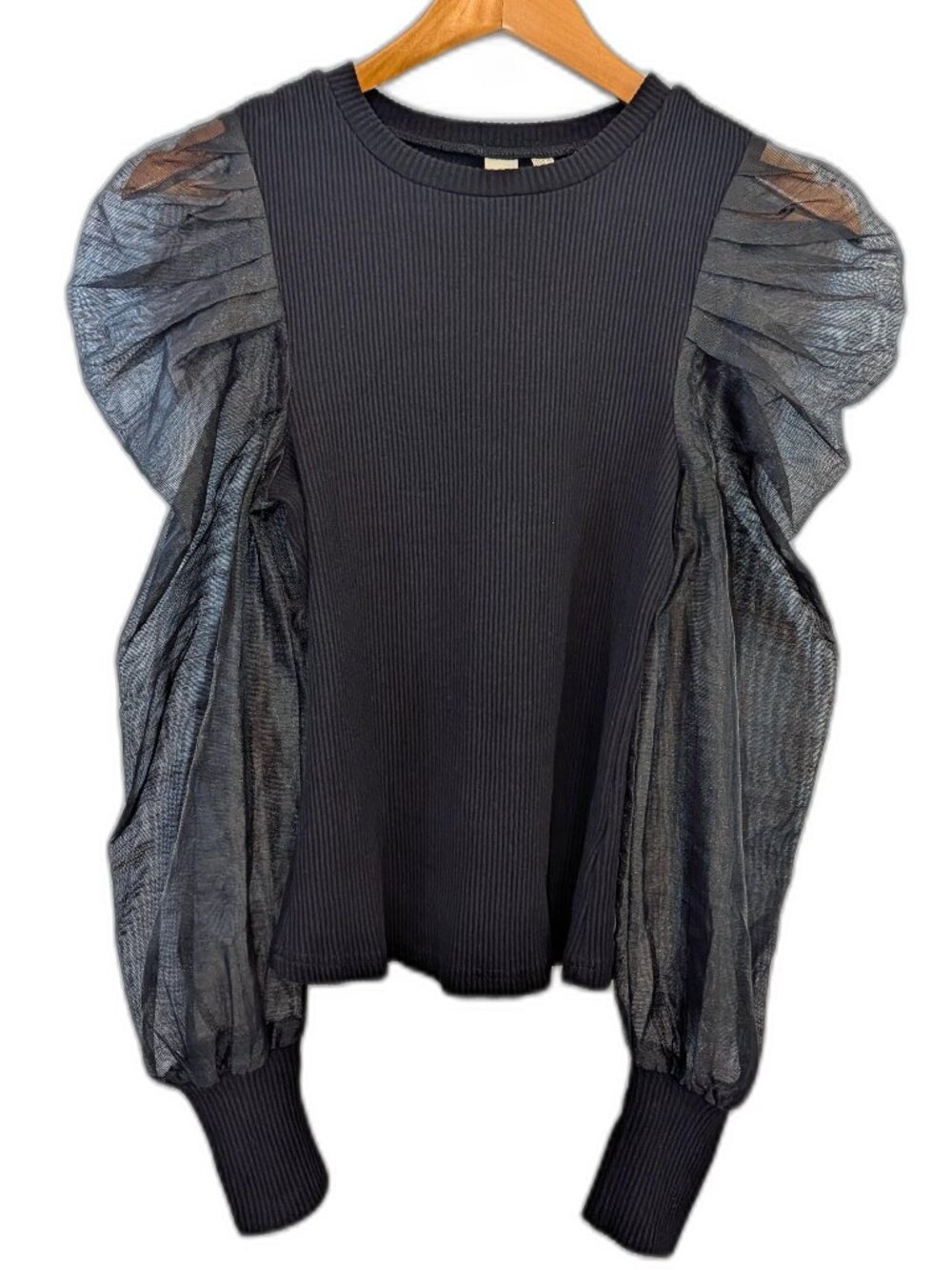 Dolan | Anthropologie Organza Puff Sleeve Top in Black | Size XS - Picture 3 of 11